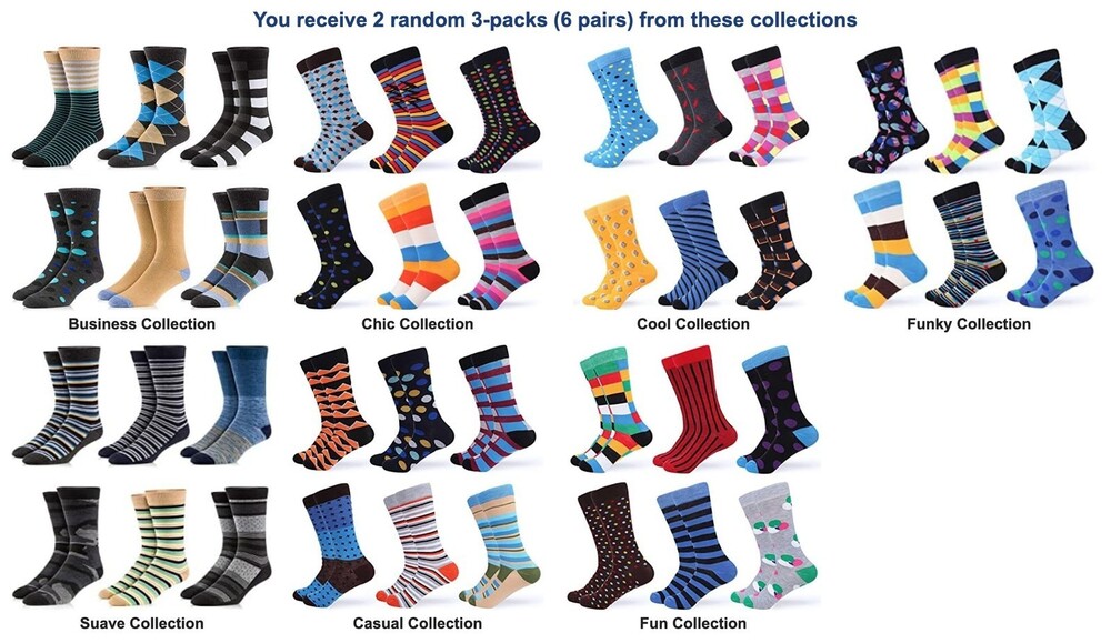 Gallery Seven Men's Dress Socks 6 Pairs Colorful Patterned Gift Box Sz 9-11 NEW